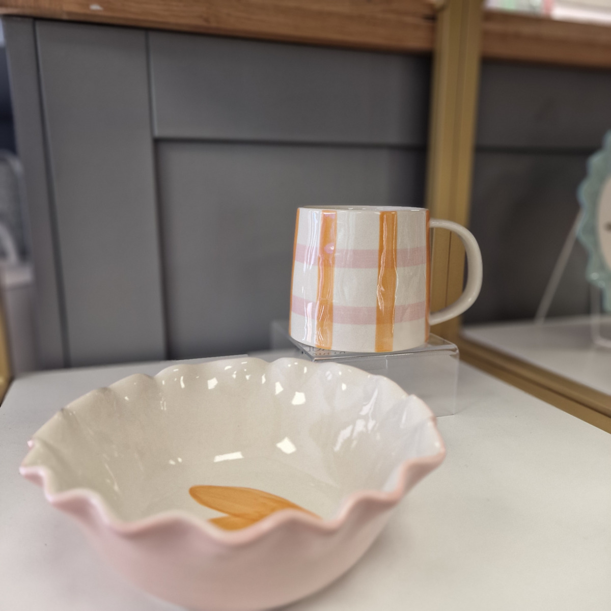Caroline Gardner orange and pink check large ceramic mug