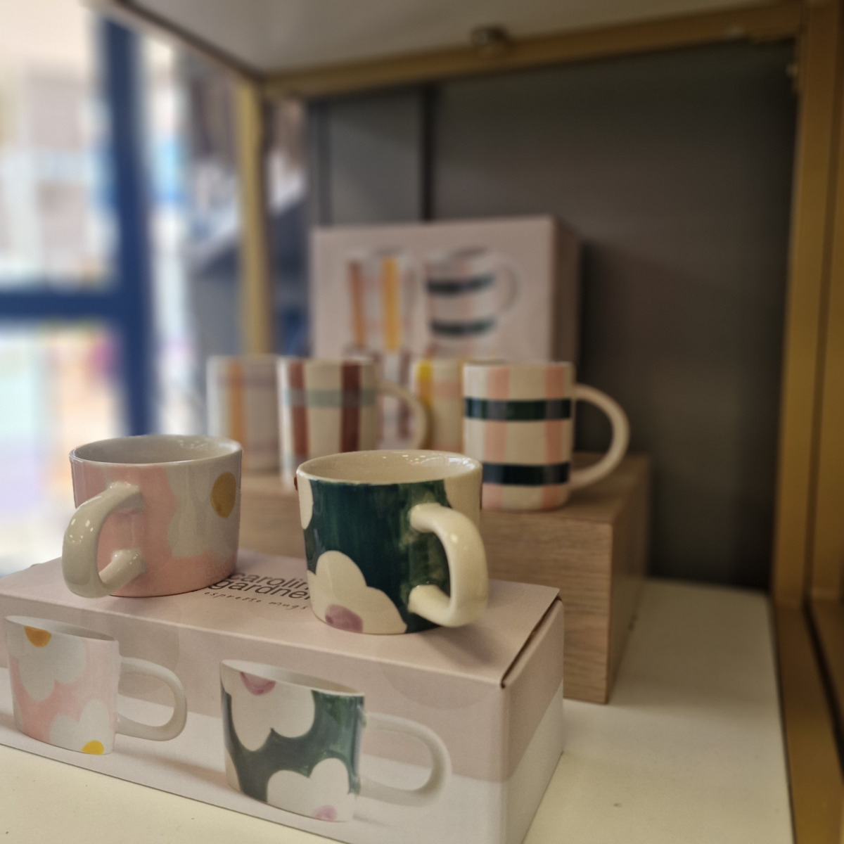 Caroline Gardner pink and green flower espresso cups