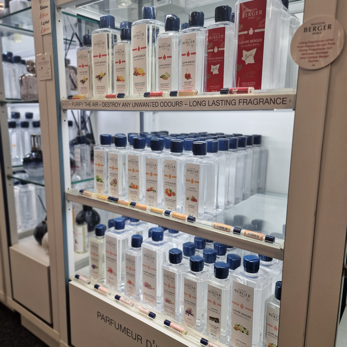 Maison Berger fragrance lamps and fragrances display at Bigwicks